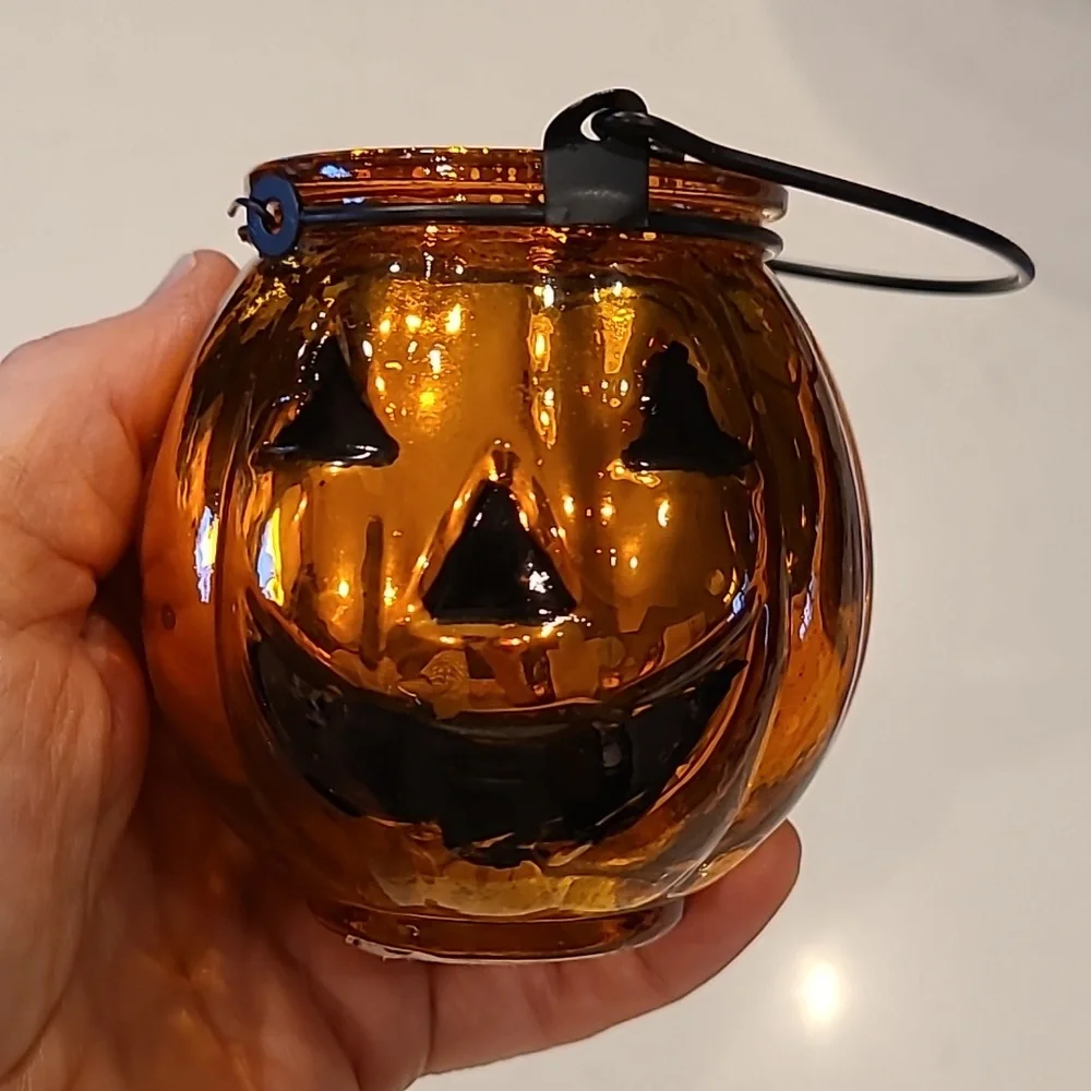 PIER ONE IMPORTS Amber Glass Pumpkin Lantern